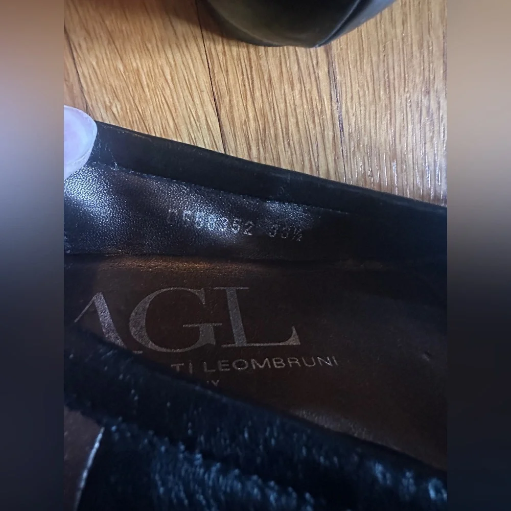AGL Black & Bronze Metallic Striped Leather Ballet Flats, Size 38.5 (US 8.5)